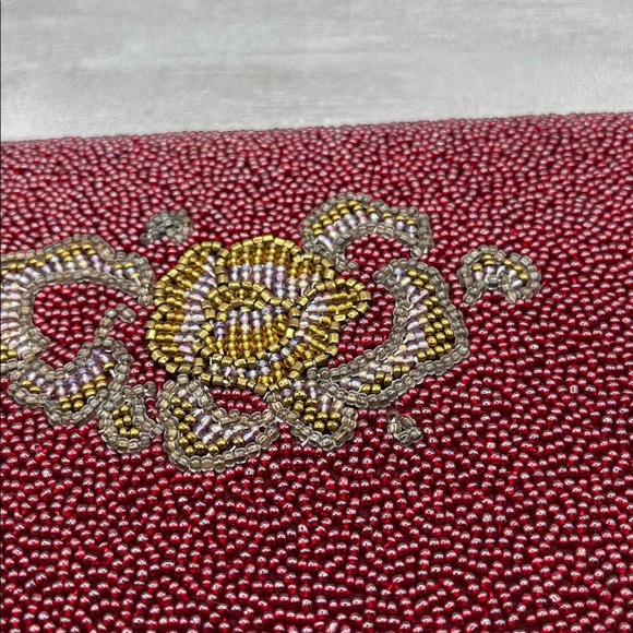 La Regale Red Gold Silver Beaded Clutch Evening Bag Elegant Classic Vintage - Picture 6 of 12